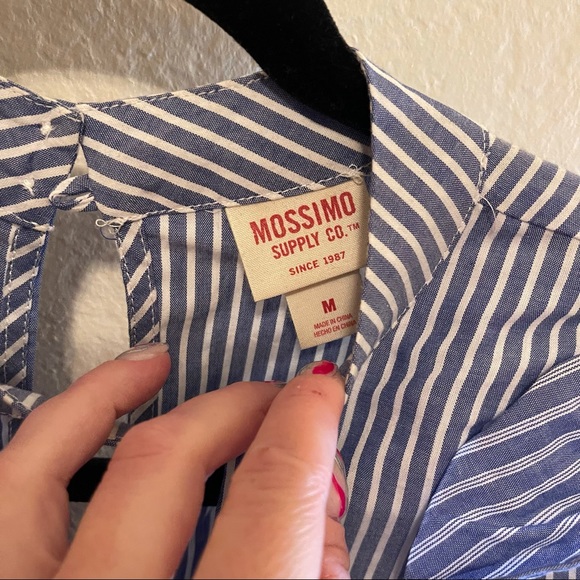 Mossimo Blue & White Striped Ruffle Keyhole Cotton Shirt Medium - Picture 8 of 13